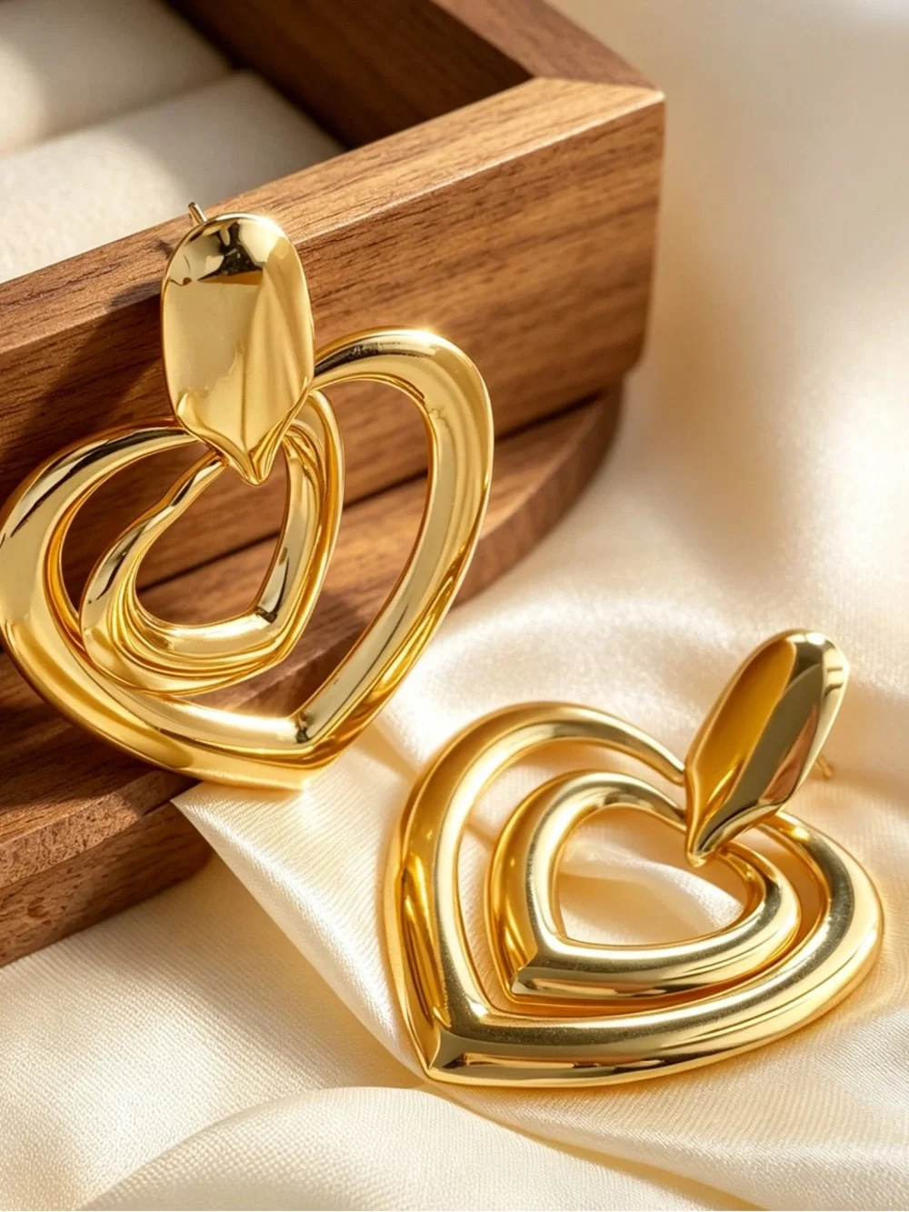 Gold Heart Drop Earrings - Elegant Women’s Statement Jewelry